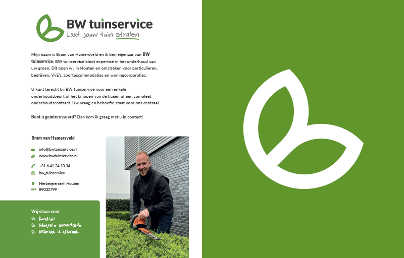 Flyer en beeldmerk voor BW Tuinservice